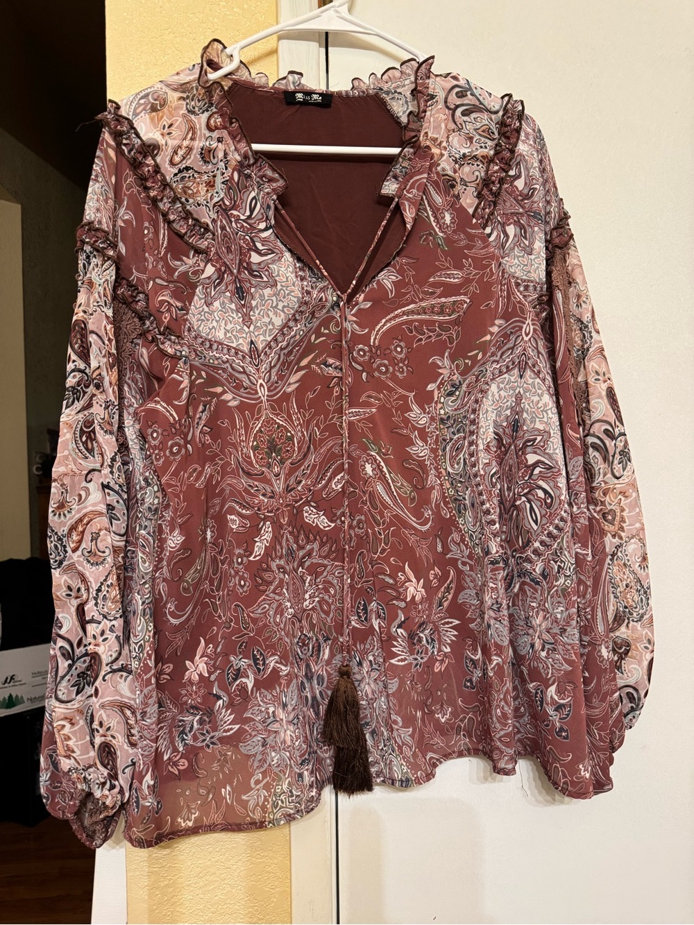 Miss Me Mauve Paisley Ruffle Blouse